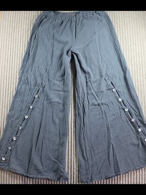 Oh My Gauze! Sz 2 Pants Wide Leg 100% Cotton Gauze Buttons Breathable & Light